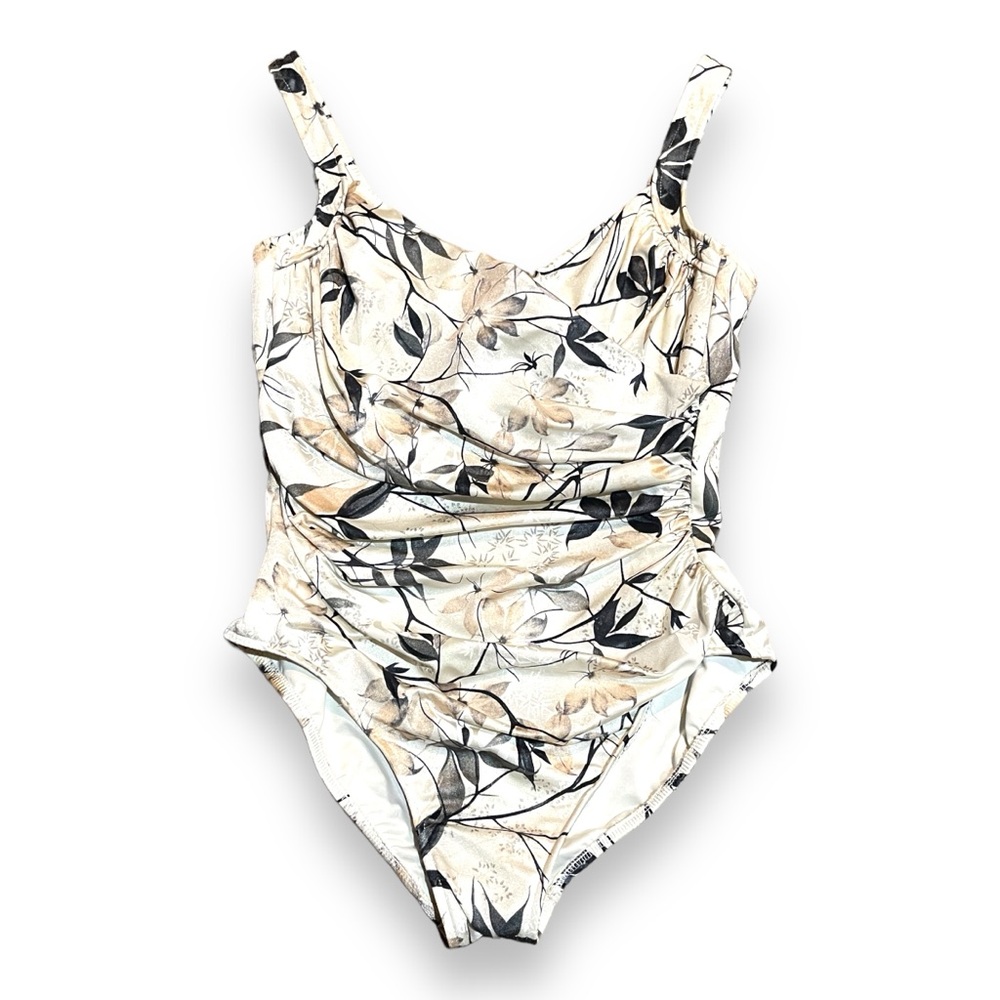 Miraclesuit ~ Layered One Piece Swimsuit ~ Cream Floral ~ 16
